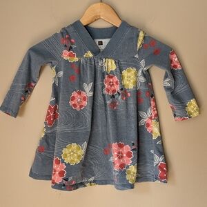 Tea Collection Wrap Style Dress Blue Floral Size 3